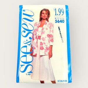 Vintage 1980s Butterick Sewing Pattern 5640 Misses Jacket Top Skirt Size 12-16
